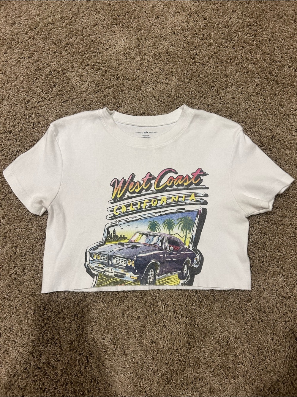 Brandy Melville white  'West Coast California' Graphic Crop Tee